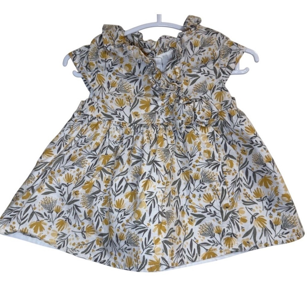 Tommy Bahama Baby Girl Dress Floral Yellow White Gingham Ruffle Sundress Sz 3-6M